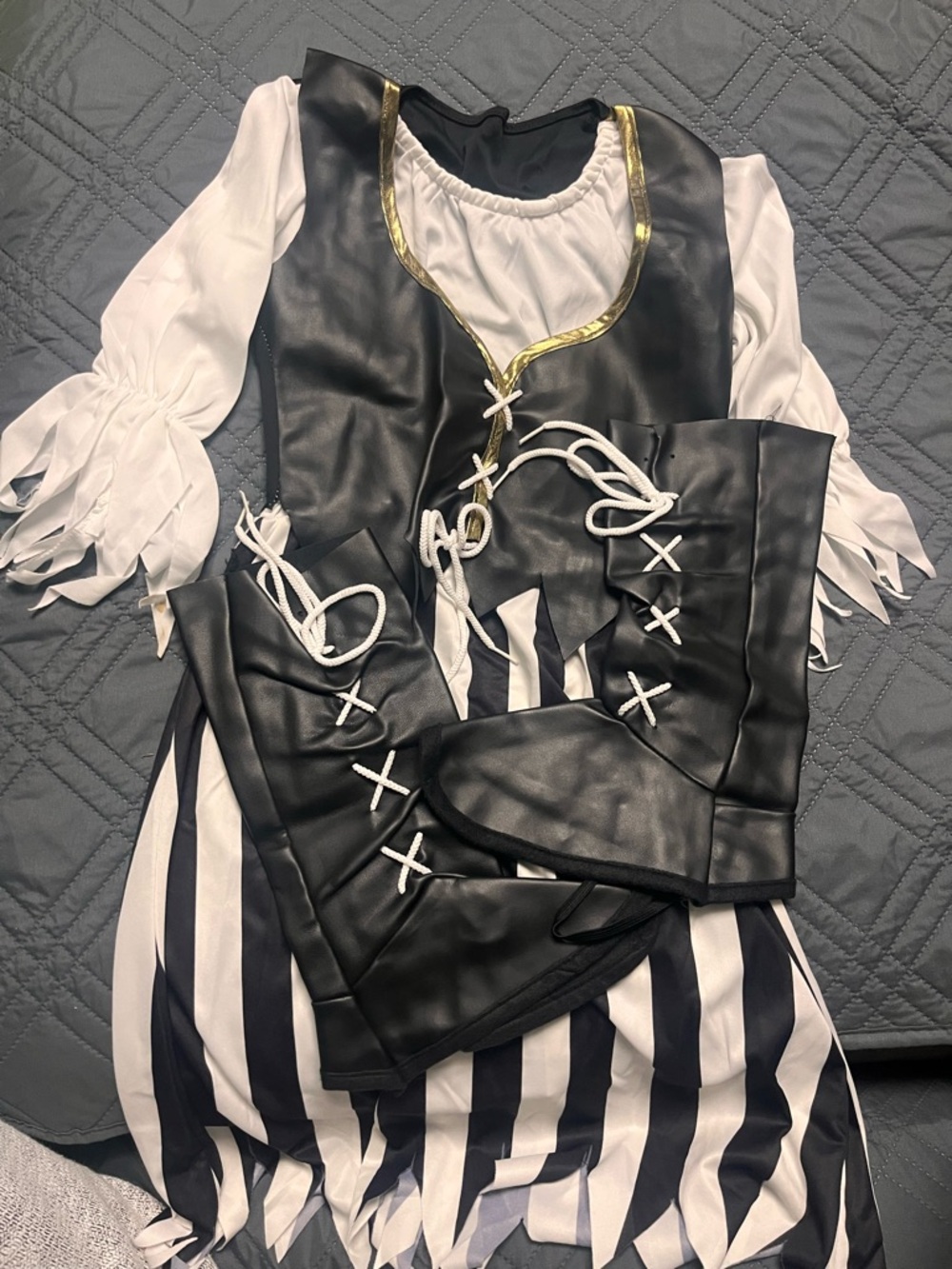 Black and White Pirate Kids Costume with Lace-Up Boots - Size 8-10